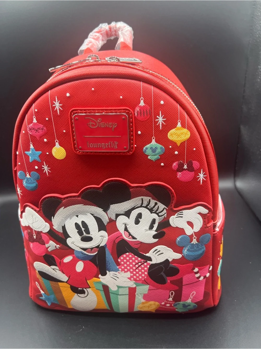 NWT Loungefly Mickey & Minnie Christmas ornament mini backpack